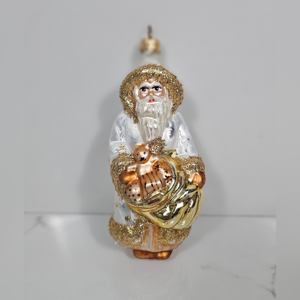 Christopher Radko Santa with‎ Gold Flakes & Gold Stars 6" Tall Sold at Bombay